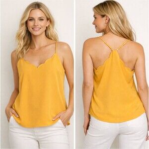 J.Crew Scalloped Cami Tank Saffron Yellow Modern Minimalist Racerback Sz 12 NWT